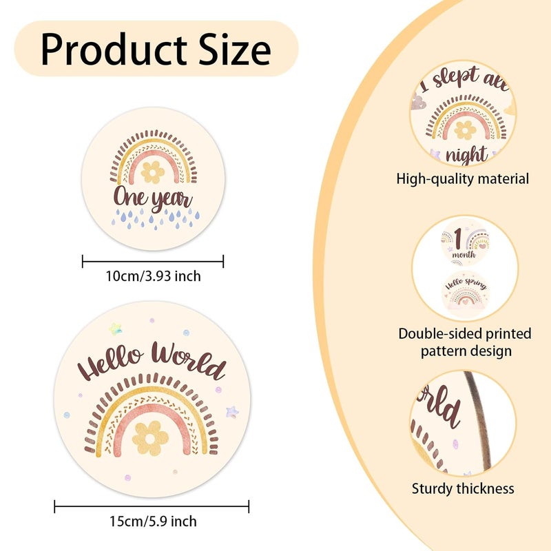 MCIAONE Baby Monthly Milestone Cards Sign - Double Sided Wooden Milestone Cards with Rainbow Design, Wooden Circles Discs for Photo Props Birth Announcement Board, Baby Shower/Gift Newborn Sign Set(13pcs) - Image 2